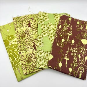 Green and Brown Fabric Lot / Destash Quilt Fabric Bundle / Green Brown Floral Print Fabric