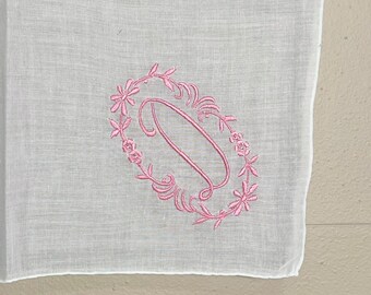 Vintage D Monogrammed Ladies Hankie / D Monogrammed Handkerchief / Pink D Hankie / Wedding Hankie / Bridal Hankie