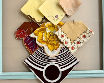 Yellow Brown Vintage Flower Hankies /