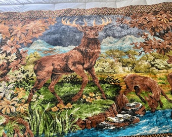 Large Vintage Deer Tapestry / Vintage Buck Wall Tapestry / Vintage Stag Wall Décor / Hunting Cabin Décor