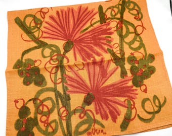 Vintage Vera Neumann Designer Tea Towel - Orange Floral Vera Towel