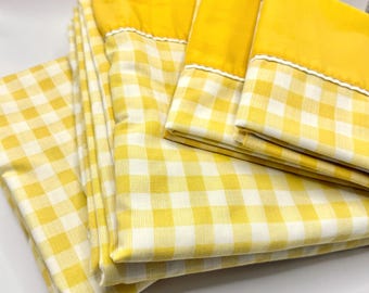 Vintage Golden Yellow Gingham Sheet Set - Double Bed 4 pc. Sheet Set