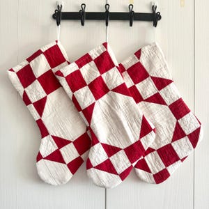 Red and White Vintage Quilt Christmas Stocking