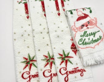 4 pc. Vintage Christmas Fingertip Towel Set - Merry Christmas Greetings