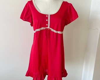 Vintage Red Negligee / Red Short Sleeve Negligee / 1960’s Vintage Fashion / Boudoir Fashion