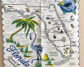 Vintage Florida Souvenir Hankie Hanky - Florida State Hankie