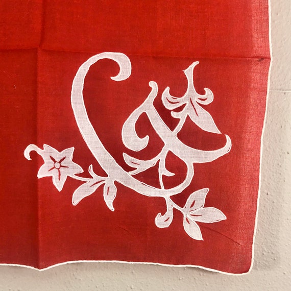 Red Vintage G Monogrammed Hankie / Monogrammed Wed