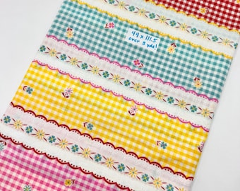 Vintage Gingham Floral Fabric Yardage 3+ yards (Measurement in photos)
