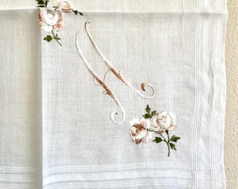 Vintage Monogrammed A (or H) Hankie- Blush A Monogrammed Wedding Hanky