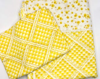 Vintage Yellow Gingham Floral Double Flat Sheet with 1 Pillowcase