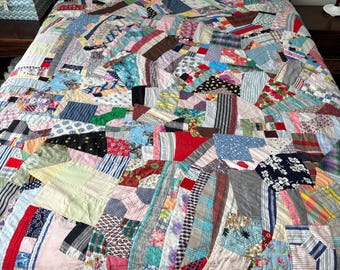 Double Sided Vintage Crazy Quilt - 74 x 80 inches