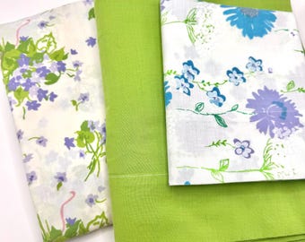 Vintage Purple Green Floral Sheet Set - Twin Fitted, Full Flat, One Pillowcase