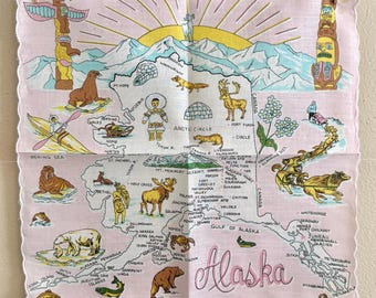 Vintage Alaska Souvenir Hankie - Alaska State Hankie