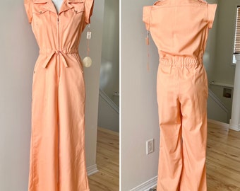 NOS Vintage Peach Jumpsuit / 80's Vintage Fashion Jumpsuit / Susie's Casuals Orange Jumpsuit / Size 13