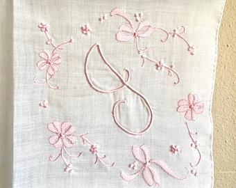 Vintage J Monogrammed Hankie - Pink J Wedding Hankie