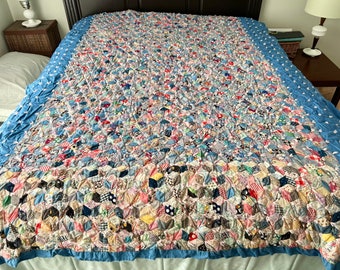 Vintage Variegated Diamonds Quilt / String Tied Feedsack Star Quilt / EPP Handmade Quilt / Quilt 68 x 89 inches / Freshly Washed