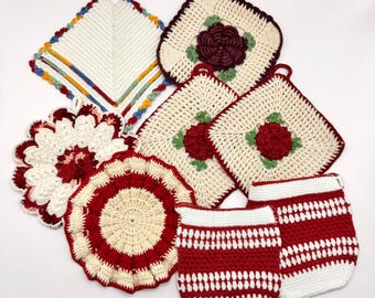 Vintage Crochet Pot Holder Trivets - Reds