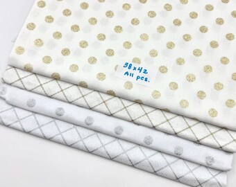 Quilt Fabric Destash - White w/ Gold & Silver Sparkle - 4 yards (Measurements in photos)