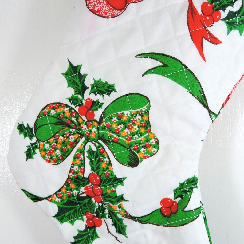 Vintage Tablecloth Chistmas Stocking Upcycled Christmas Tablecloth Stocking Quilted Xmas Stocking