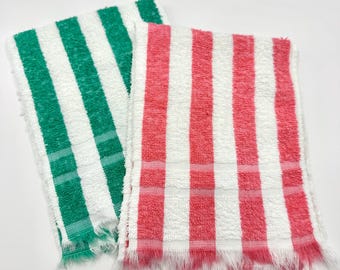 Striped Vintage Fingertip Towels - Set of 2 Green and Pink