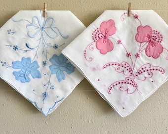 Pair of Vintage Appliqué Ladies Hankies
