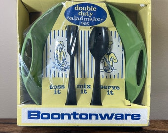 NOS Vintage Boontonware Salad Maker Set / Avocado Green Boontonware / Double Duty Salad Bowl Serving Set