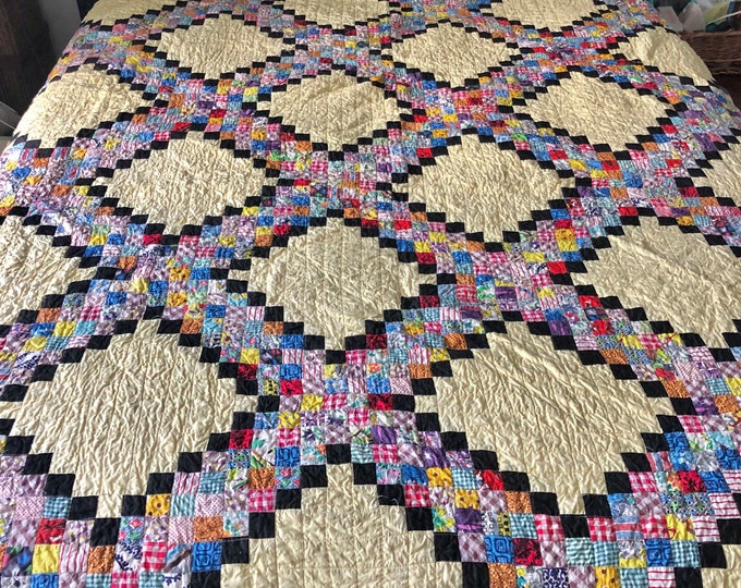 Vintage Postage Stamp Irish Chain Quilt / Twin Irish Chain Quilt / Full