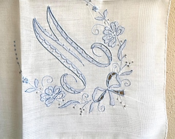 Vintage M Monogrammed Hankie - Blue M Wedding Hankie