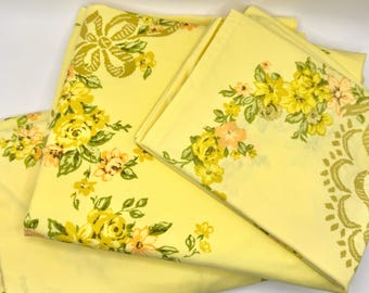 Vintage Golden Yellow Double Sheets Set - Fitted, Flat, Std. Pillowcase