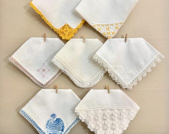 Vintage Tatted & Crochet Hankies - White Hankie Lot