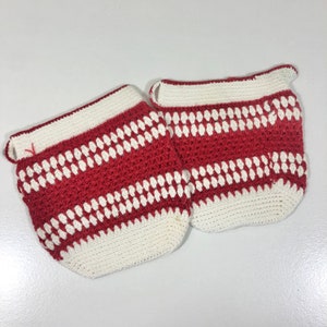 Red White Vintage Crochet Pot Holders / Crochet Sugar and Creamer Pot Holders