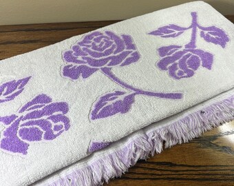 Vintage Purple Floral Towel / Purple Rose Towel / Funky Bathroom Towel