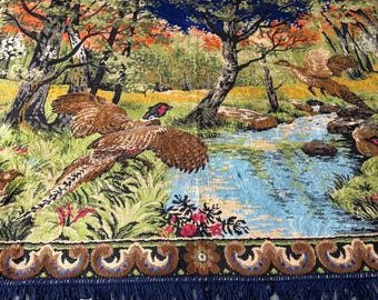 Large Plush pheasant Vintage Pheasant Tapestry Rug - 47 x 74 inches