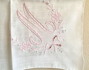 Vintage M Monogrammed Hankie - Pink M Wedding Hankie