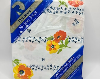 NOS Vintage Dan River Floral Flat Sheet - One Twin Flat Sheet