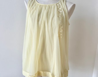 Vintage Negligee Tank / Yellow Baby Doll Negligee / 1960’s Vintage Fashion / Boudoir Fashion