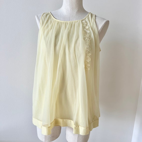Vintage Negligee Tank / Yellow Baby Doll Negligee… - image 1