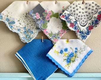 Blue and Gray Vintage Flower Hankies