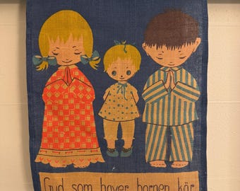 Vintage MCM Swedish Wall Hanging by  May Bühler - Bedtime Prayer
