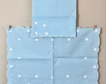 Vintage Napkin and Placemat set / Blue Polka Dot Napkins Placemat Set /