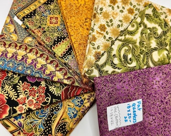 Quilt Fabric Destash -  Gold Embellished Fat Quarter Stack / 2.25 yards (Measurements in photos)