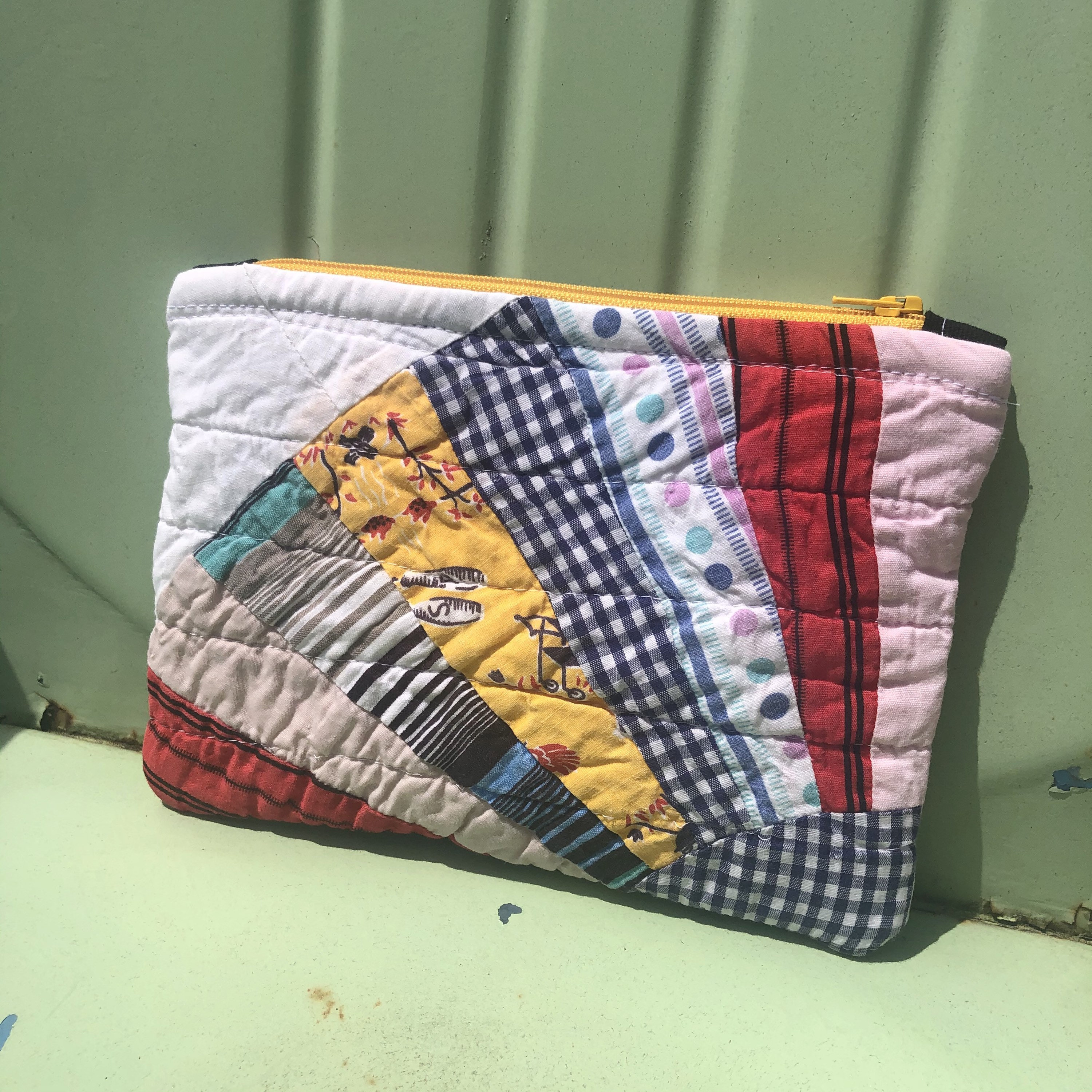Vintage Quilt Zippered Pouch  Quilted Make Up Bag  Vintage Quilt Travel Case  Large Travel Pouch  Diaper Pouch