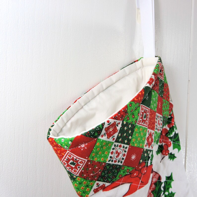 Vintage Tablecloth Chistmas Stocking Upcycled Christmas Tablecloth Stocking Quilted Xmas Stocking