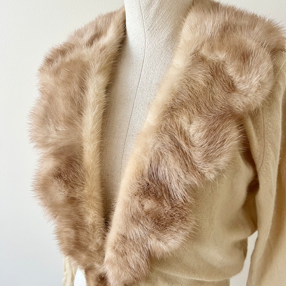 Vintage Cashmere Cardigan With Mink Collar by Hadley / SMALL