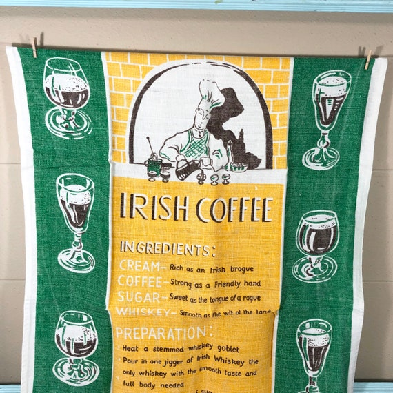 Irish Coffee Vintage Tea Towel / Vintage Coffee Bar Towel / 