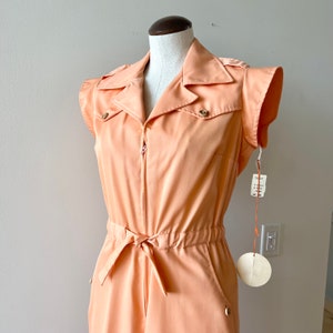 NOS Vintage Peach Jumpsuit / 80&#39;s Vintage Fashion Jumpsuit / Susie&#39;s Casuals Orange Jumpsuit / Size 13