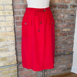 Vintage Red Silk Skirt / Baldanza Sportivo Silk Skirt / Silk Wrap Skirt with Pockets