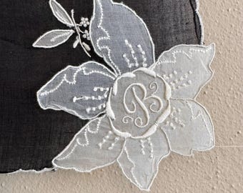 Vintage B Monogrammed Hankie - Black Wedding Hankie