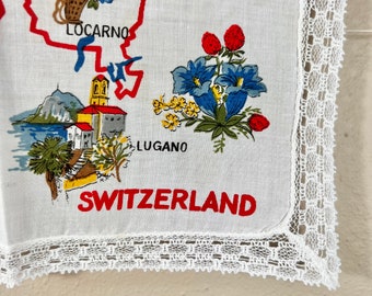 Vintage Switzerland Hankie / Switzerland Souvenir Hanky / Travel Hankie