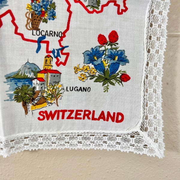 Vintage Switzerland Hankie / Switzerland Souvenir Hanky / Travel Hankie